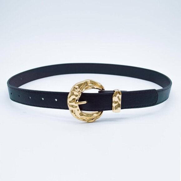 Women\'s Black Leather Belt For Pants Dresses Fashion Casual Waist Belt with Gold main image 6